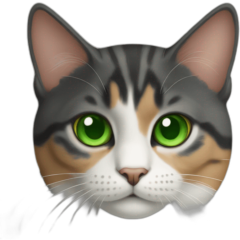 tricolor cat with green eyes emoji