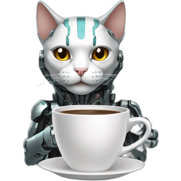 cyborg cat drinking coffee emoji