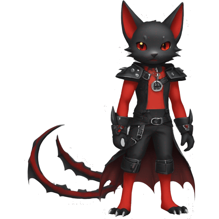 cool edgy black punk red ethereal fantasy nargacuga-bat-cat-Fakemon collar harness full body emoji