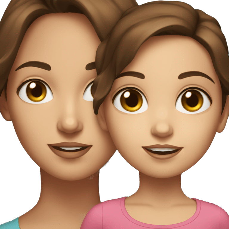 Brown haired woman with blue eyes holding brunette girl toddler with brown eyes emoji