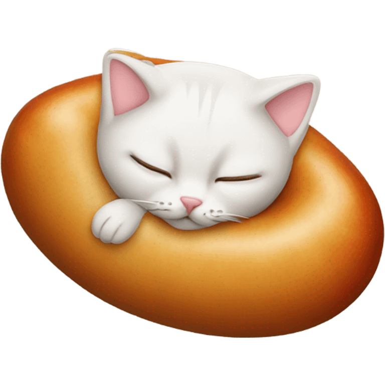 A cat sleeping on a sausage emoji