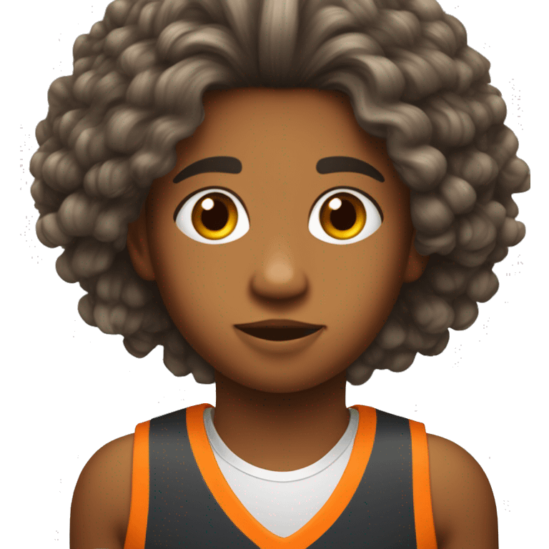 Un adolescent de 12ans métisse et les cheveux frisés avec un maillot de basket orange  emoji