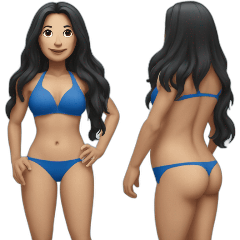 OlderSpanish woman with long black hair, in a blue fitness bikini emoji