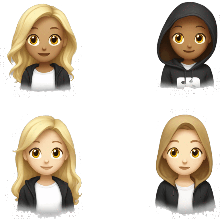 Blonde girl in a black hoodie kissing brunette girl in a white t shirt  emoji