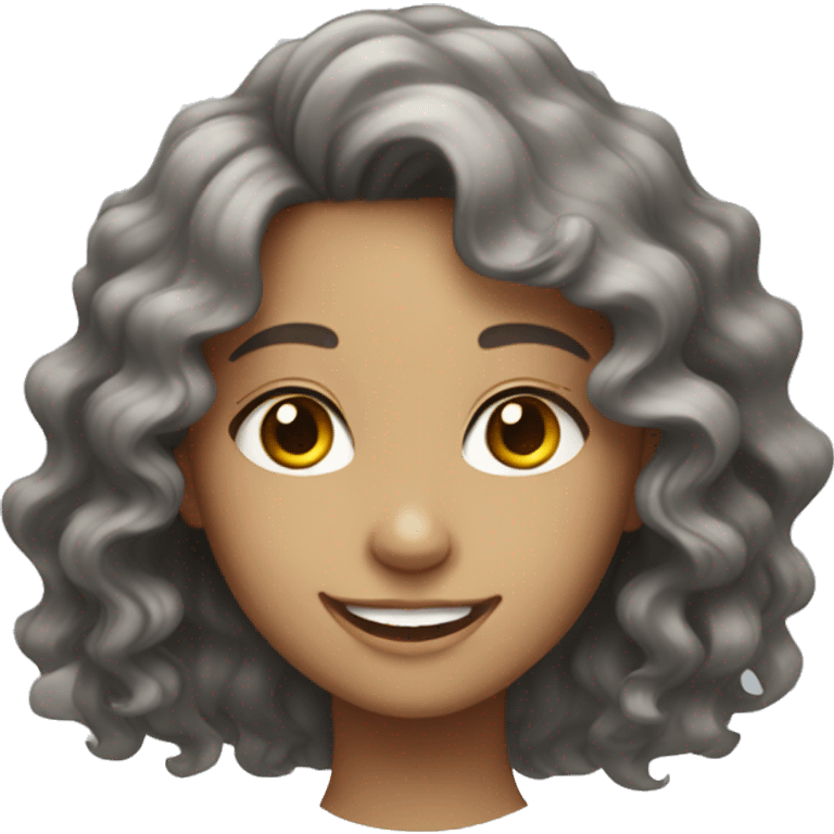 Smiling girl with a wavy hair and grey eyes  emoji