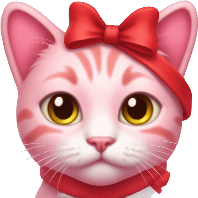 Pink cat cute with a red Christmas bow on head  emoji