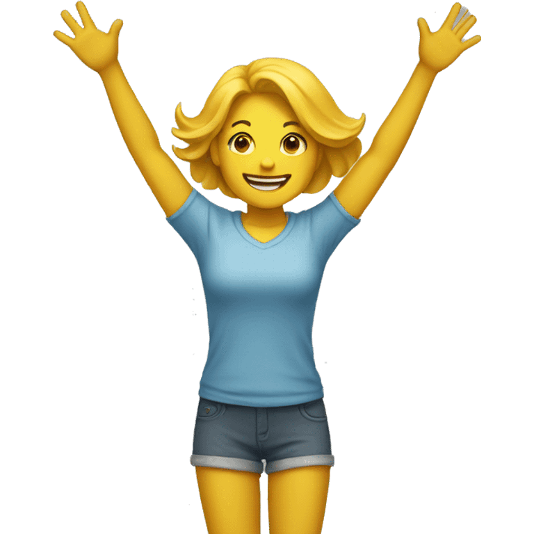  Woman with yellow skin and legs raising both arms in the air emoji