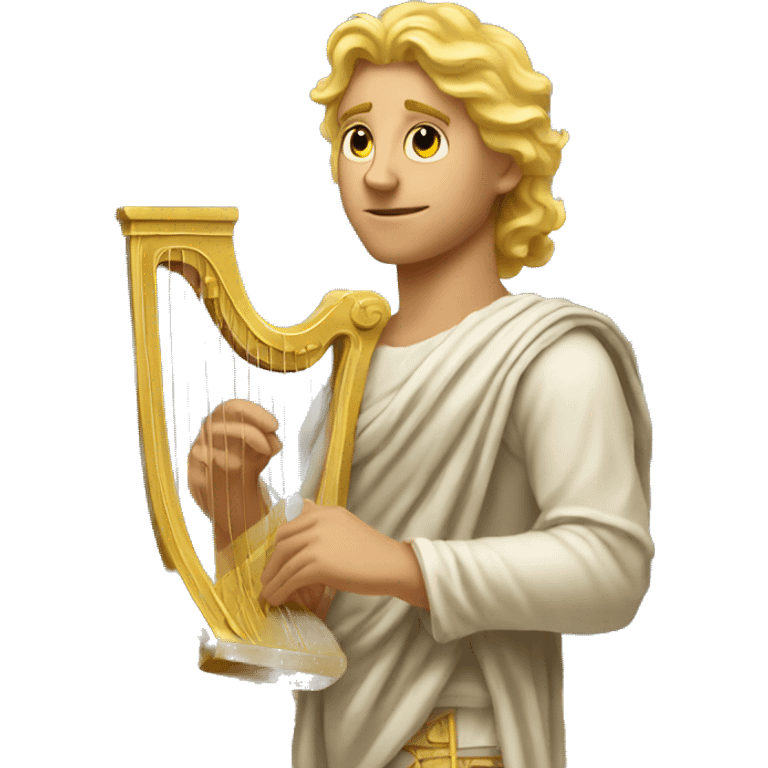 Apollo god. Calm face Holding a lyre with Blonde hair emoji