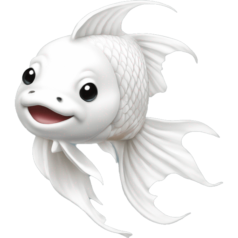 The face forward of an All white koi fish with long flowing fins emoji