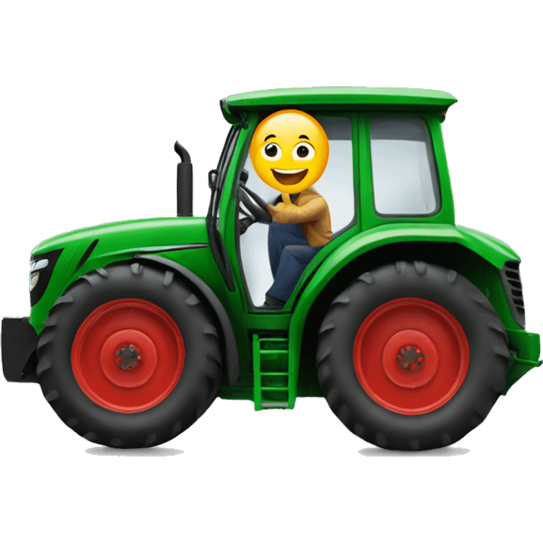 the driver leaning out and waving from the tractor emoji