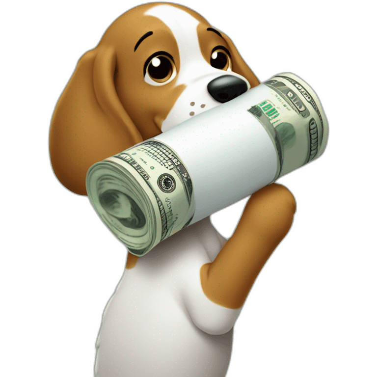 Rolled up dollar, held by snoopy in his hand against his snout emoji