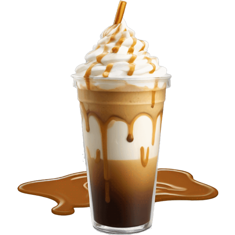 Caramel iced coffee with whipped cream and caramel drizzle emoji