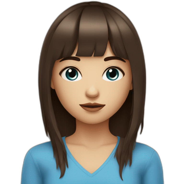 Fille aux yeux bleu brune avec une frange emoji