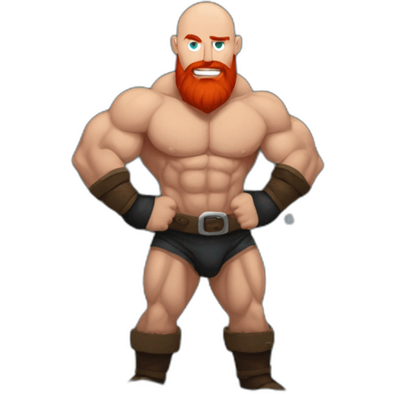 m a human bodybuilder athlete Viking naked with a bald head red beard standing in an ice hole surrounded by darkness and snow emoji