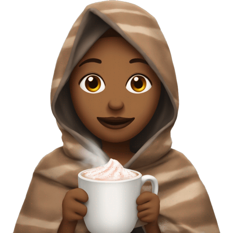 Show me a girl wrapped up in a blanket drinking hot cocoa  emoji