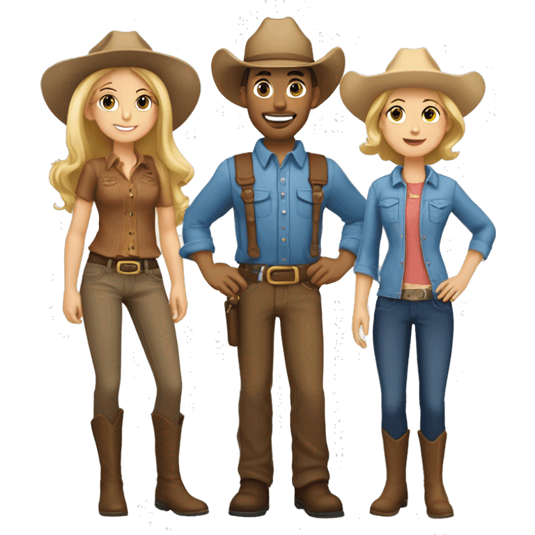 Caucasian family of five, all with cowgirl hats on, 2 blonde teenagers, 1 light brown haired mom, 1 little boy with brown hair and a brown hair dad emoji