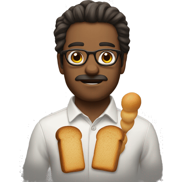 hero with bread and mustches , long hair and glasses emoji