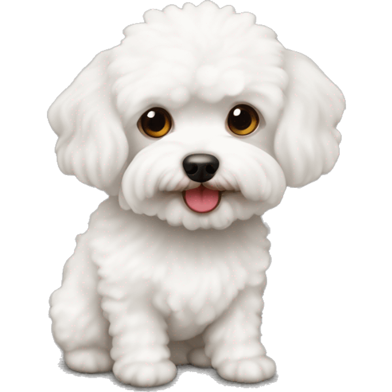 white maltipoo dog with two red brownish ears emoji