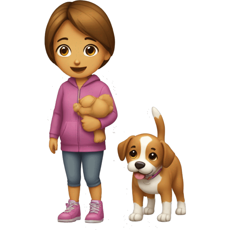 Niña cargando un perro emoji