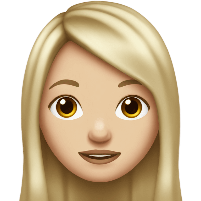 white girl, with brown long, semi wavy hair and curtain bangs  emoji