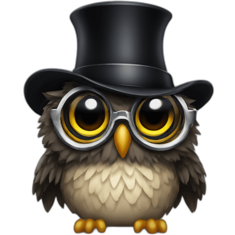 owl with long curly black hair wearing a tophat and sunglasses emoji