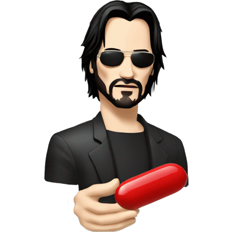 Neo, Keanu Reeves from the matrix, holding red pill emoji