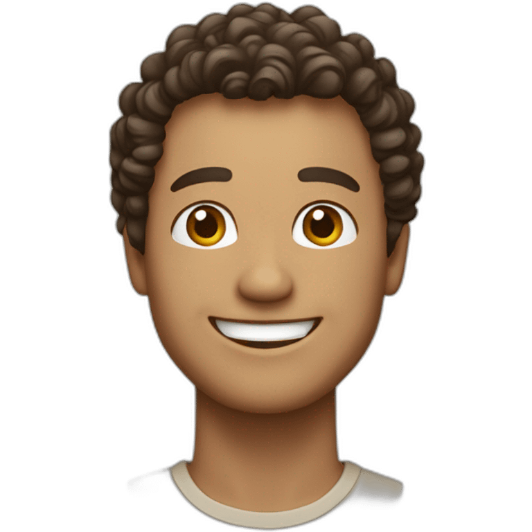   Design an AI emoji depicting a smiling man with light brown or white complexion, very short dark brown curly hair, radiating positivity and joy. emoji