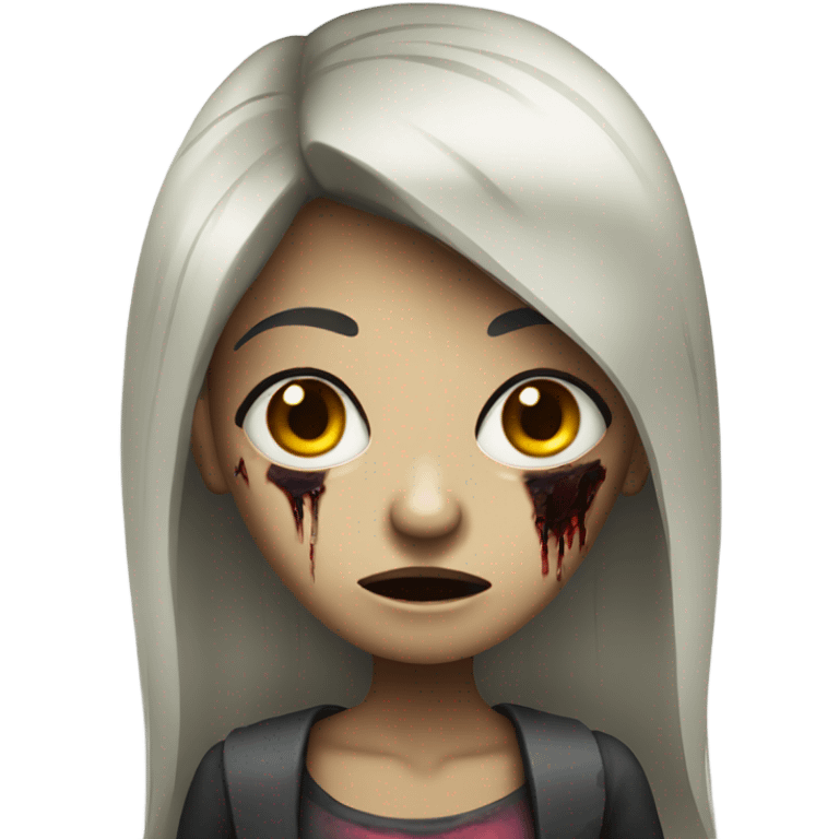 girl zombie with black long hair with teeth and serious face  emoji