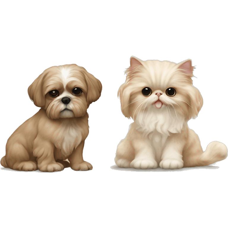 All Beige shih tzu sitting next to a small skinny beige Devon Rex cat  emoji