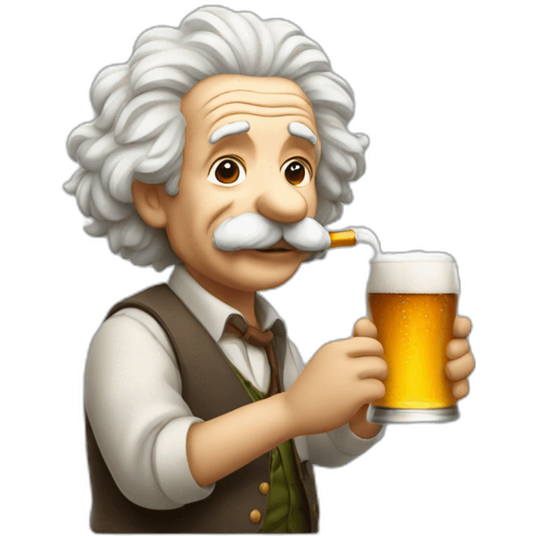 Einstein drinking beer and smoking emoji