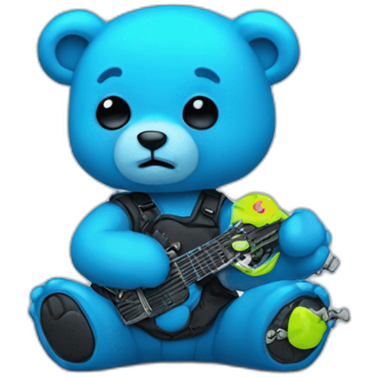 little blue neon punk bear with broken toy emoji