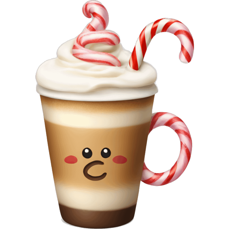 Latte with a candy cane in it emoji