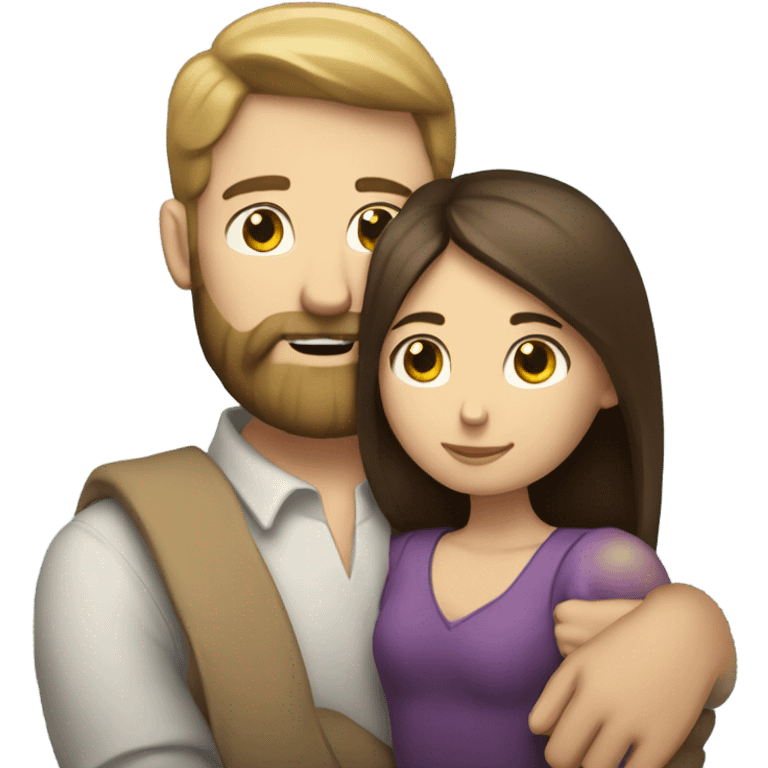 caucasian beard man hugging brunette girl emoji