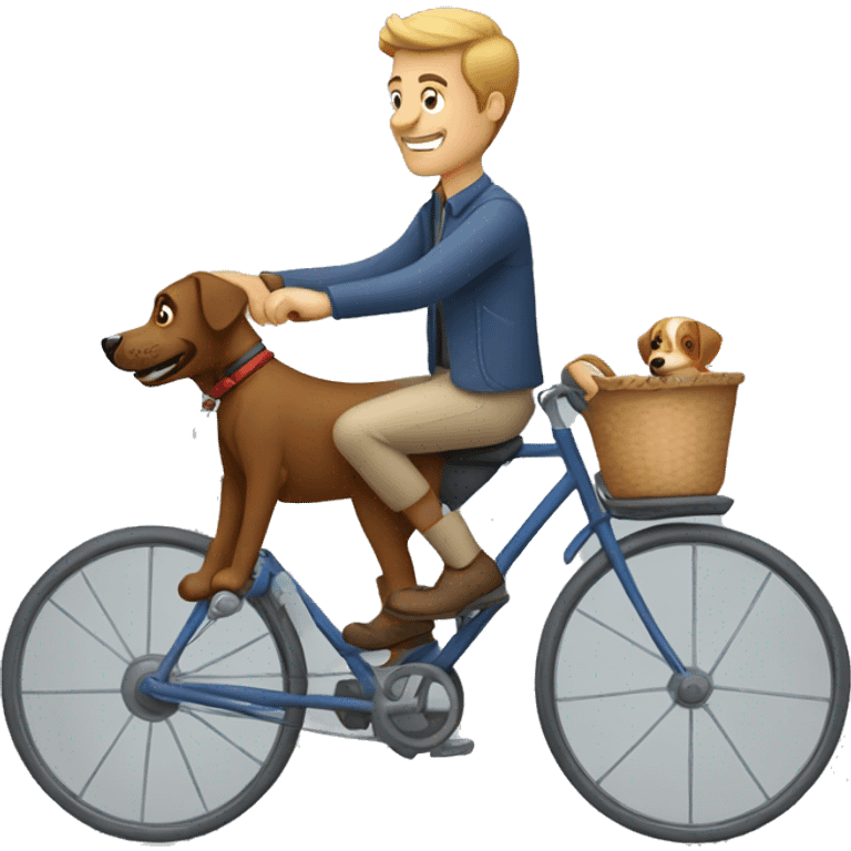 man driving bycycle with dog emoji