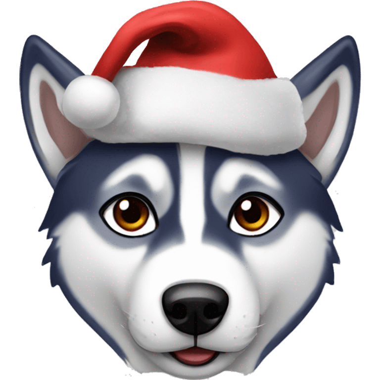 husky with a chrismass hat emoji