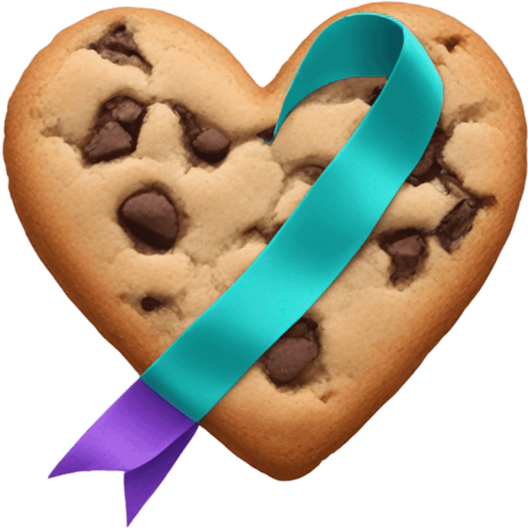 Cookie heart with teal purple support ribbon emoji