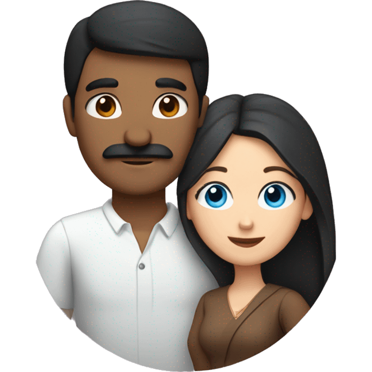 Couple hugging each other, Indian man with black hair and moustache, white woman with blue eyes and brown hair  emoji