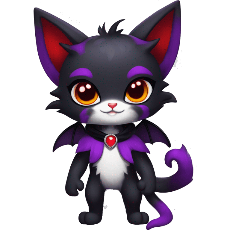 Anthro-Cute-Edgy-Vampiric-Batty-Cat-Black-Purple-Red-White-Contrast-Colors-Fantasy-Fur-Sona-Chibi-Shiny-Fakémon-Hybrid with horns full body emoji