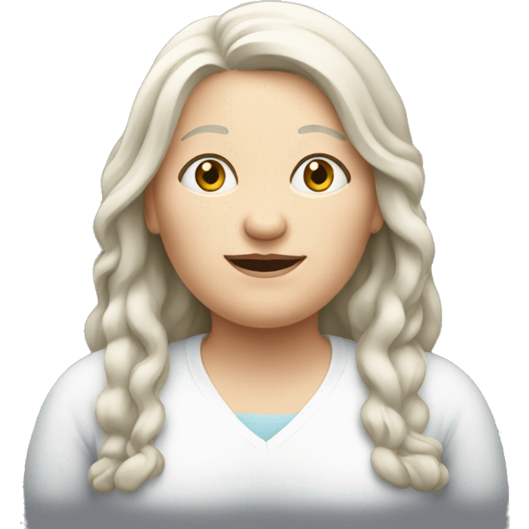 Obese. Elderly, female, with white long hair. emoji