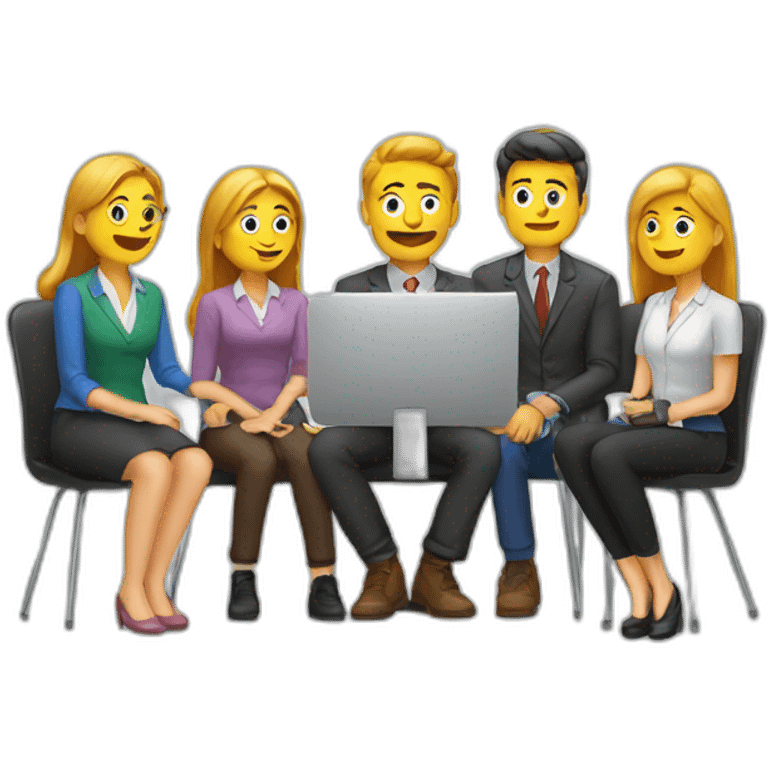 people sit on chair and look a presentation emoji