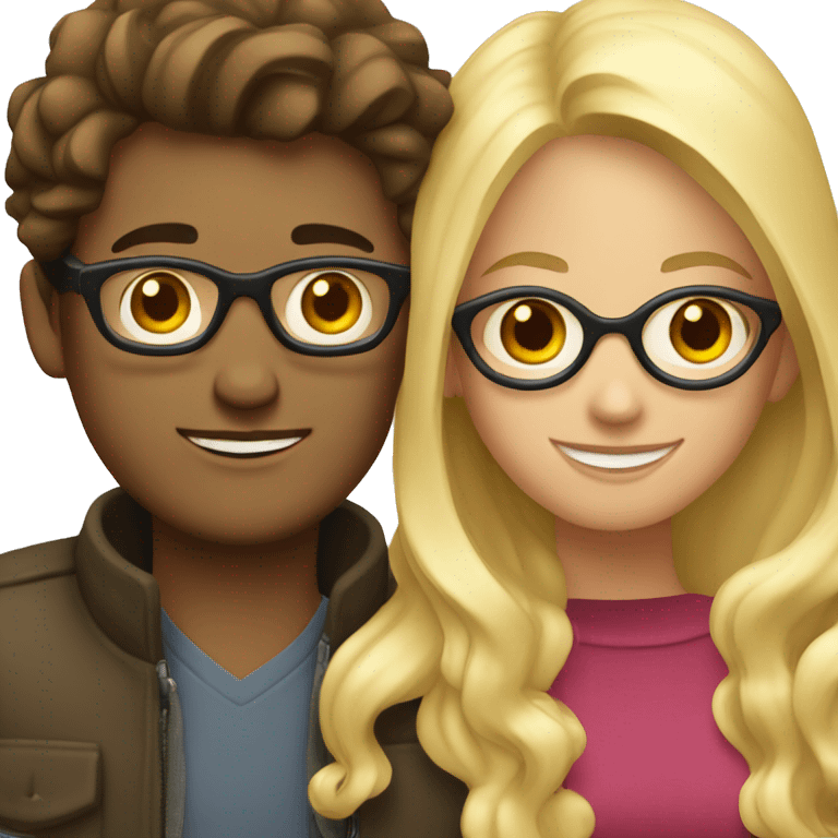 Brunette with glasses hugs blonde guy emoji