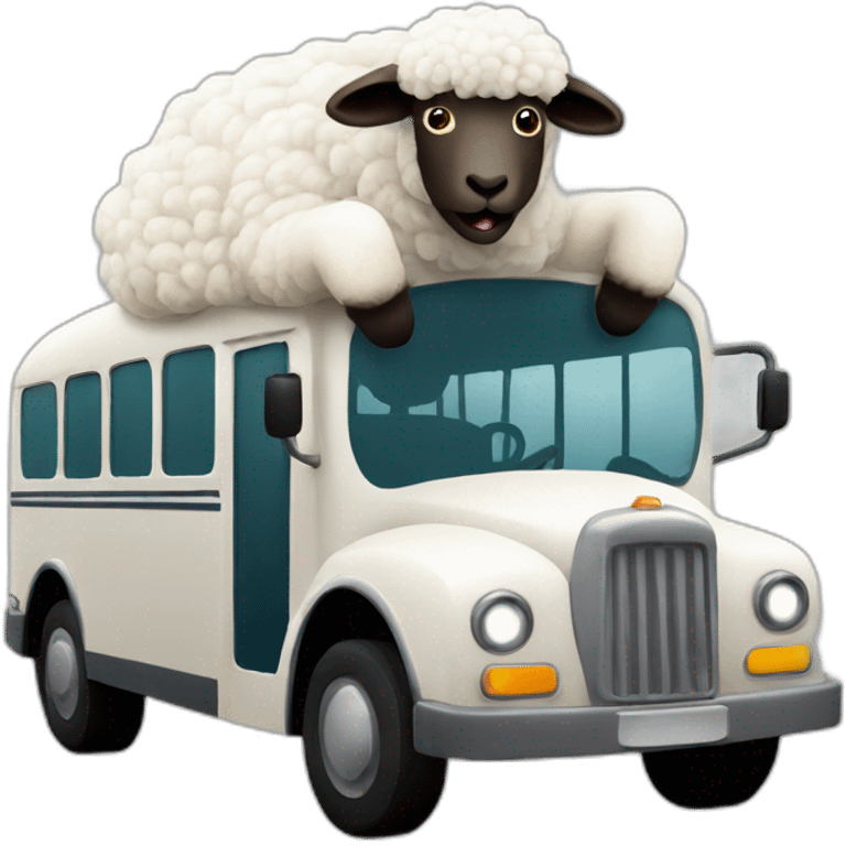 Sheep driving a bus emoji