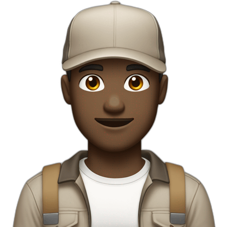 Pale skinned fit Man with dark brown hair in a beige cap, gray jeans, brown polo and white T-shirt keeping a pasted with tape white box into his hands emoji