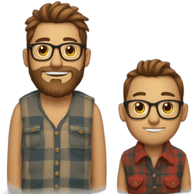 Guy wearing plaid with a full beard and man bun wearing glasses emoji