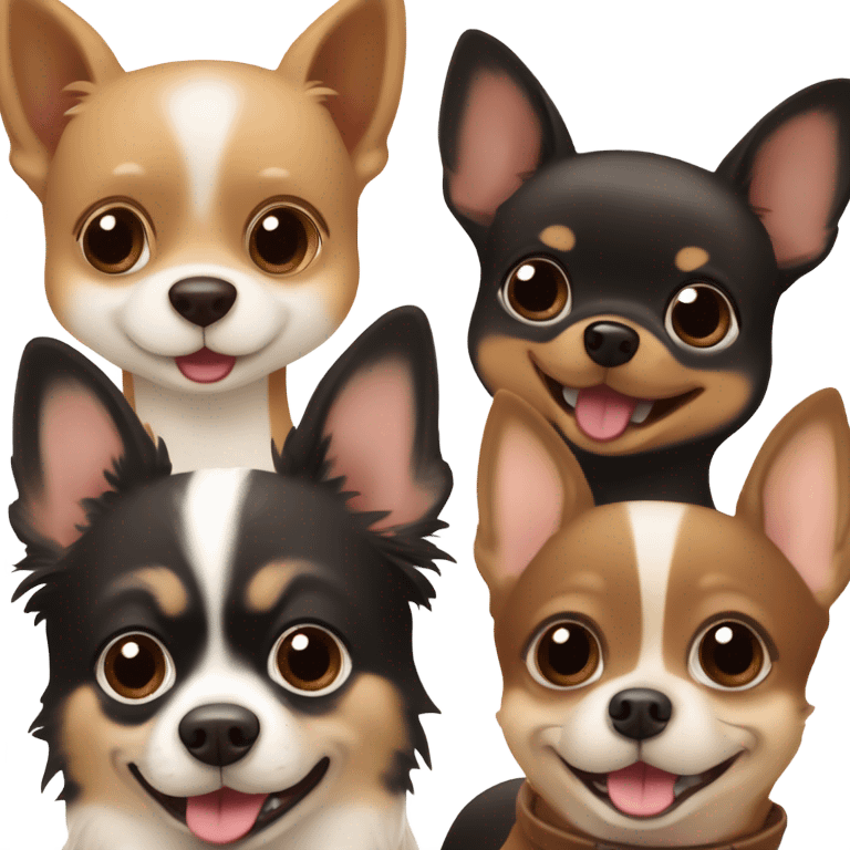 two chihuahuas and 1 black & tan pomeranian playing  emoji