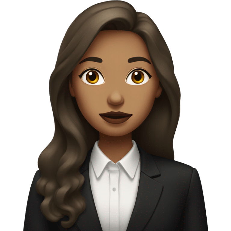 Russian brown long hair woman with big lips small nose in a black suit emoji