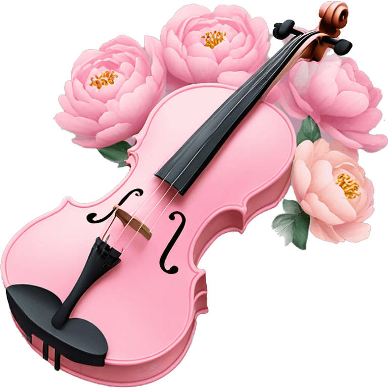 soft pastel pink violin with peonies and glitter emoji