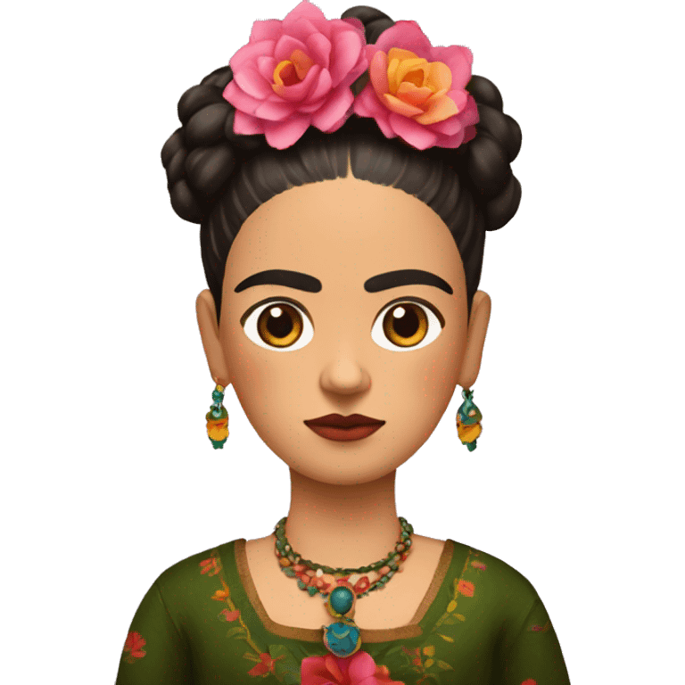 full body frida kahlo unibrow kid with paintbrush emoji