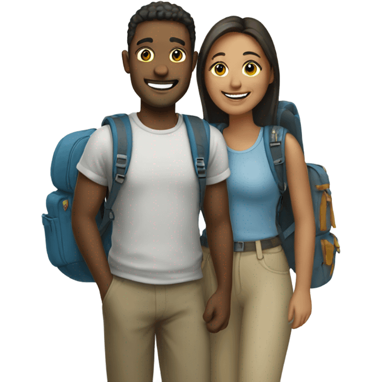 smiling couple with backpacks emoji