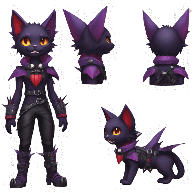 cool edgy black punk red Purple ethereal fantasy nargacuga-bat-cat-Fakemon spiked collar harness full body emoji